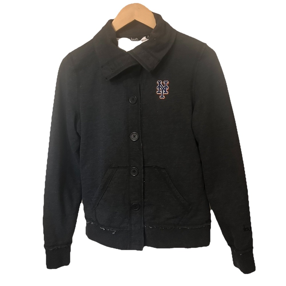New York Mets Womens Sizes M Gray Frayed Button Up Jacket Touch by Alyssa Milano